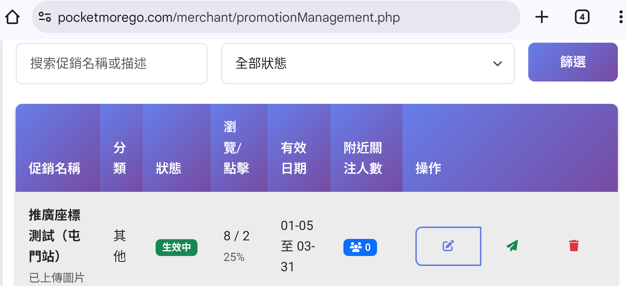 生效促銷列表